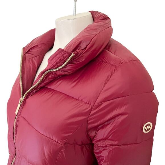 NEW MICHAEL KORS Down Filled Puffer Jacket in Red with Gold hardware SZ M - Picture 3 of 13